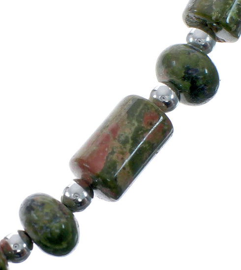 Native American Unakite Sterling Silver Bead Necklace AX128227